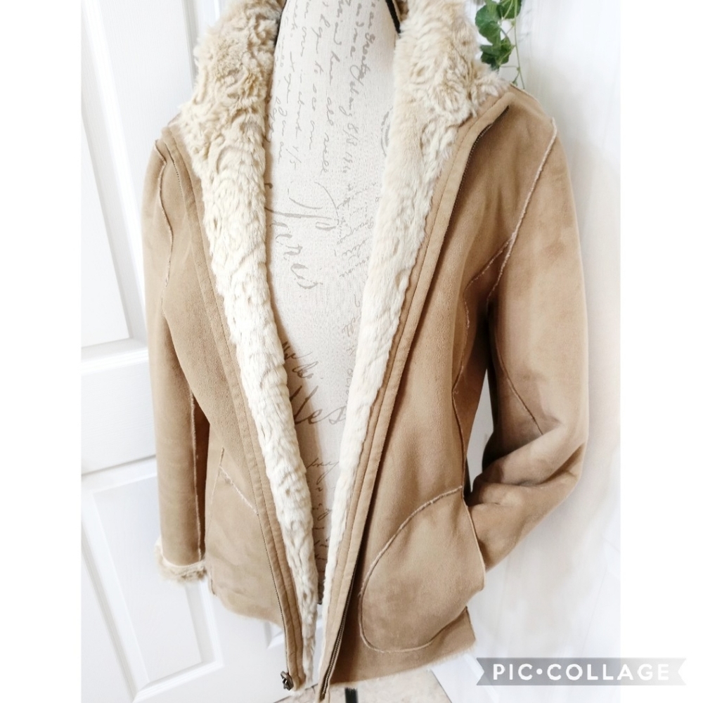 Coldwater Creek Reversible Tan & Cream Coat Size … - image 1